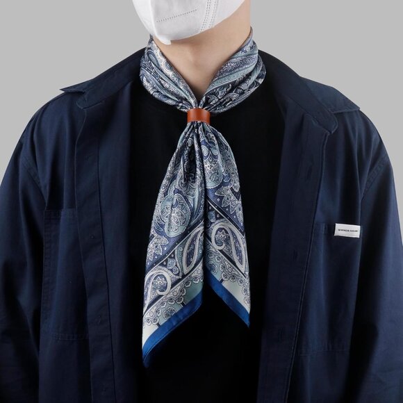 ⚡Men D-Blue Necktie 27.5 Inches Cowboy Scarves Pocket Square Silk Bandanas - Picture 4 of 8